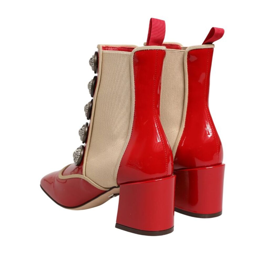 Dolce & Gabbana Red Button Embellished Ankle Boots Women's Shoes - Picture 5 of 5